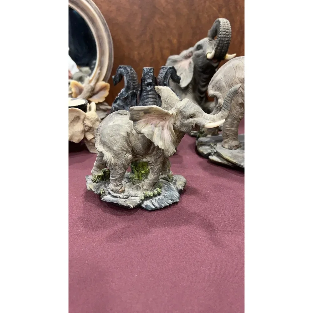 Elephant Figurine Collection – Decorative Resin Statues Mirror Piece & Accents